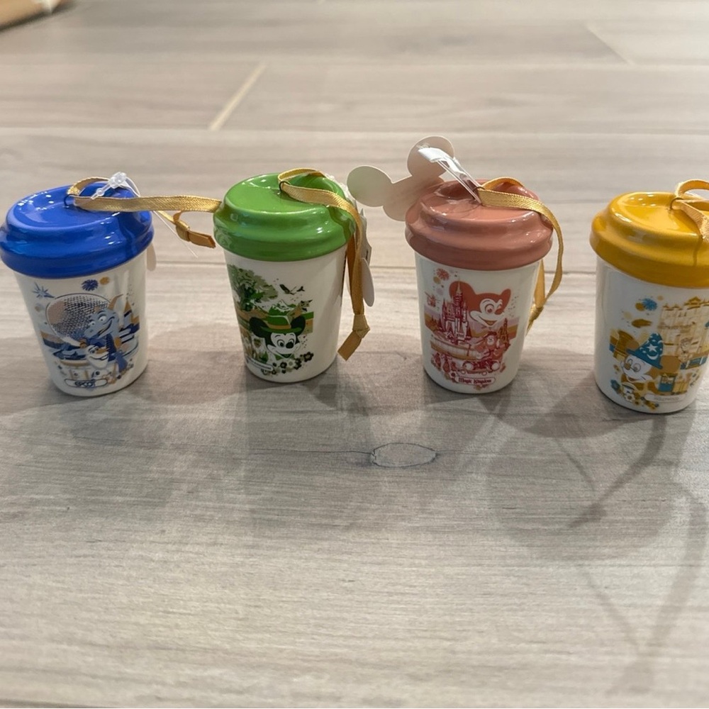 Disney Starbucks Holiday Ornaments Set - Blue, Green, Pink, Yellow